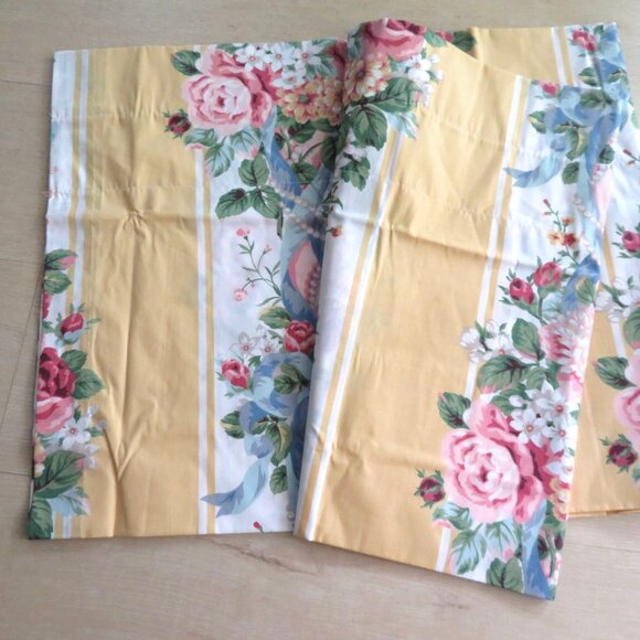 Vintage Croscill Princess Blouson Valance Yellow Floral Stripe 18" x 88" Cottage - Picture 4 of 8